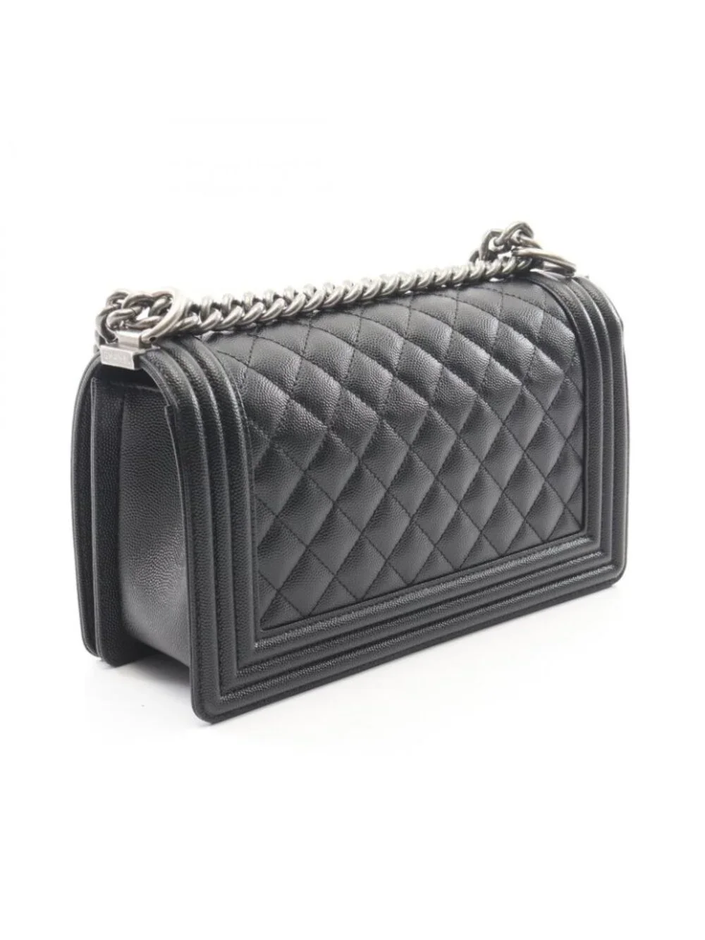 Chanel Shoulder Bag Boy Black Caviar Leather Boy Chain